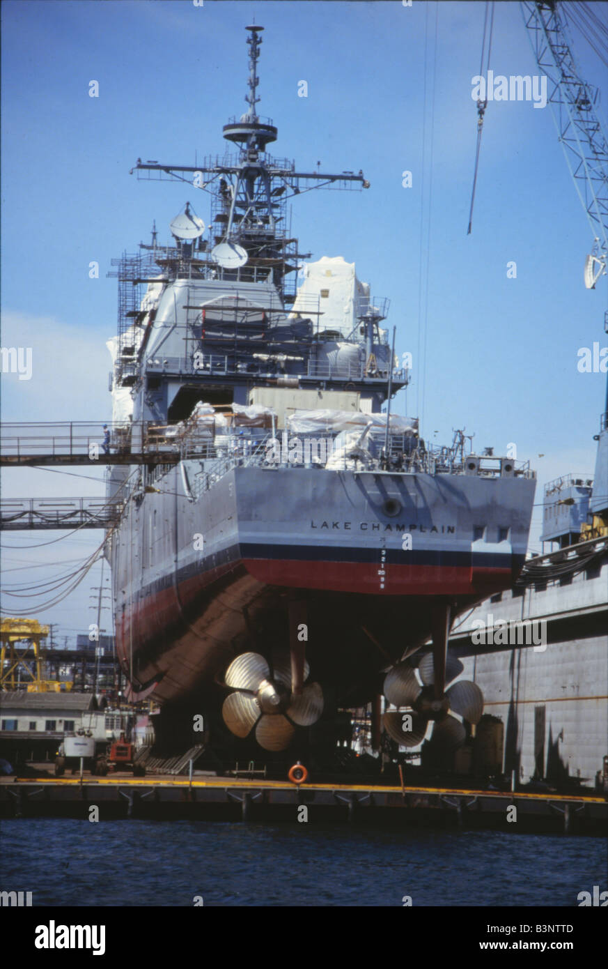USS Lake Champlain im Trockendock San Diego. Stockfoto