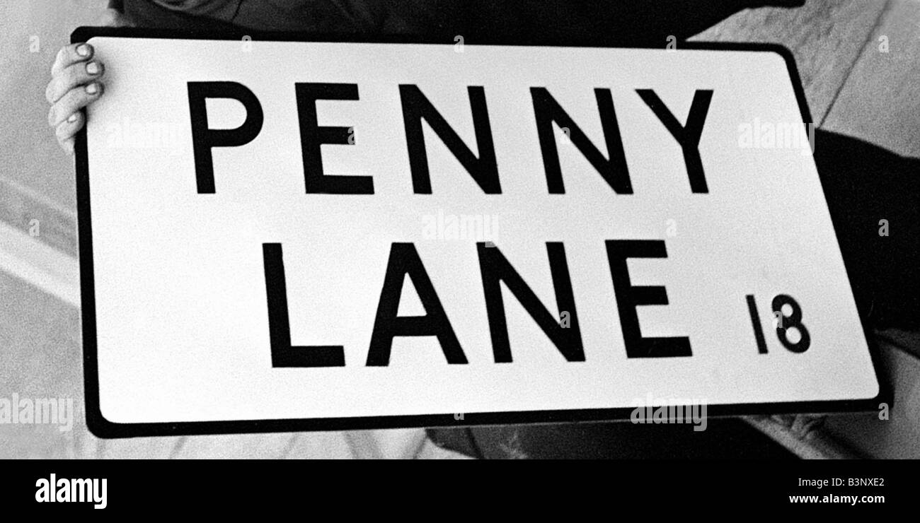 Penny Lane Street Sign of Liverpool bekannt geworden durch die Beatles März 1967 Stockfoto