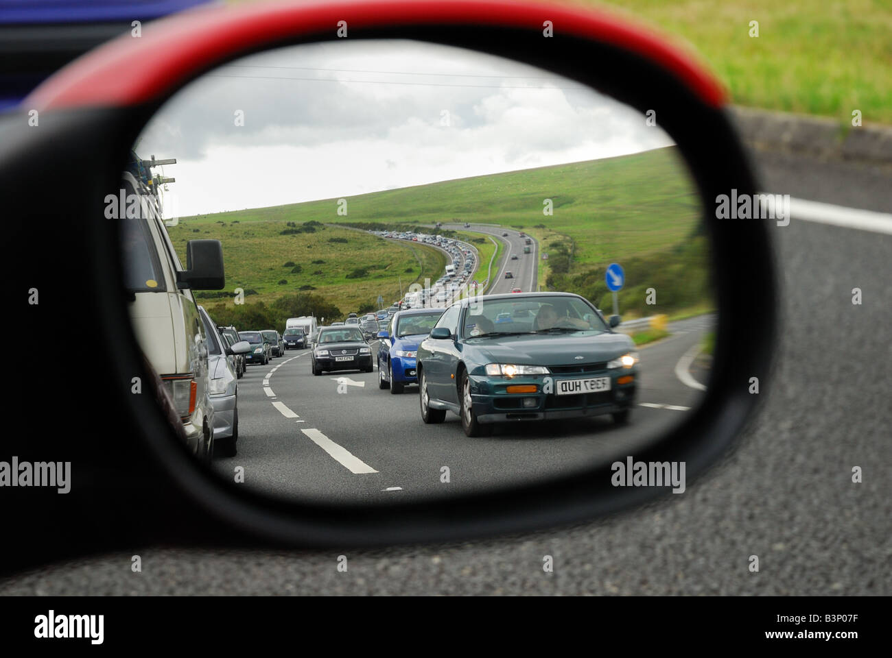 Rückstand des Verkehrs auf Bodmin Moor, Cornwall Stockfoto