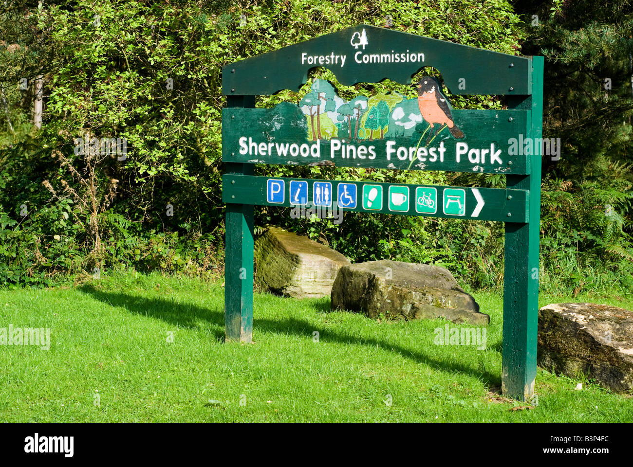 Forstwirtschaft-Kommission-Schild am Sherwood Pines Edwinstowe Nottinghamshire Stockfoto