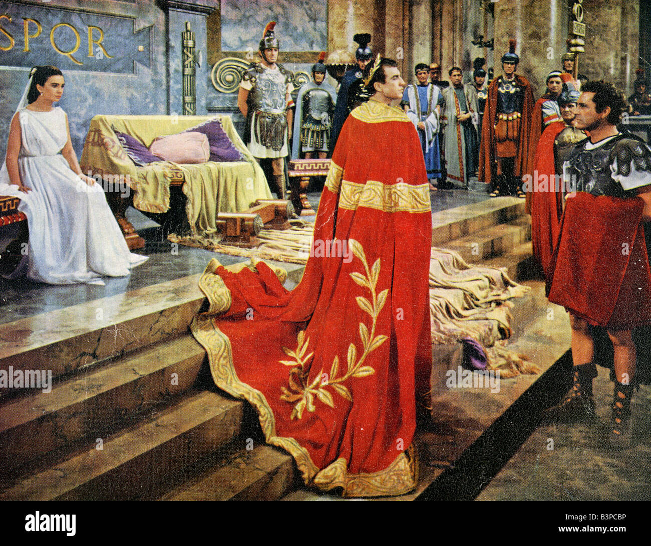 DIE ROBE 1953 TCF-Film mit Jean Simmons, Jay Robinson als Caligula und Richard Burton auf der rechten Seite Stockfoto