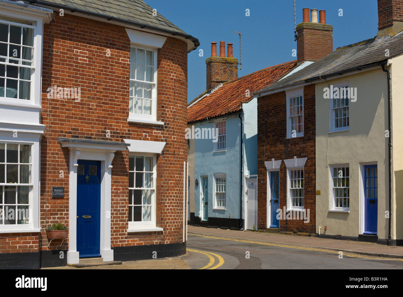 Terrassenförmig angelegten Bungalows, Southwold, Suffolk, England Stockfoto