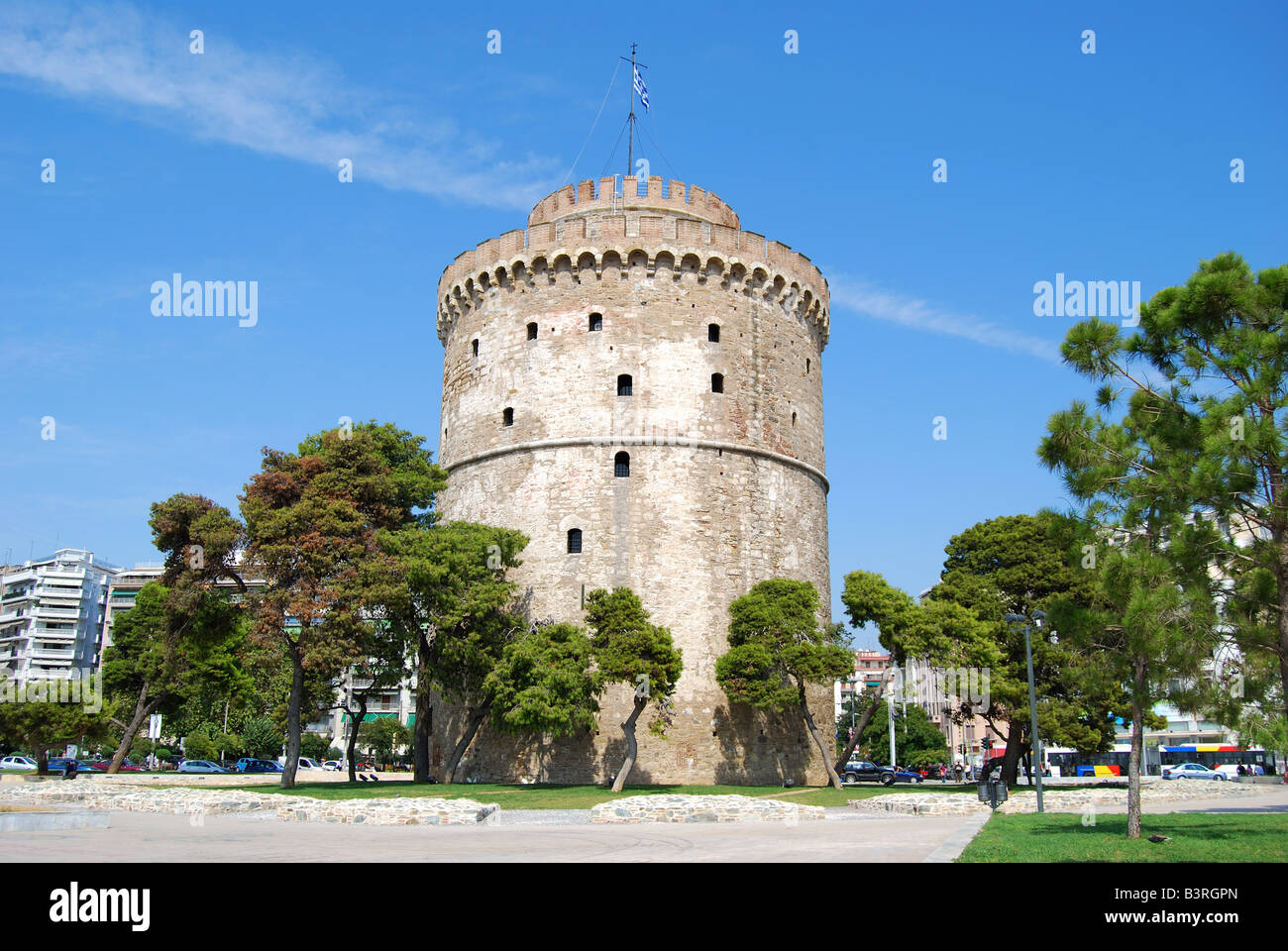 Das 16. Jahrhundert Weißen Turm von Thessaloniki - Waterfront, Thessaloniki, Chalkidiki, Zentralmakedonien, Griechenland Stockfoto