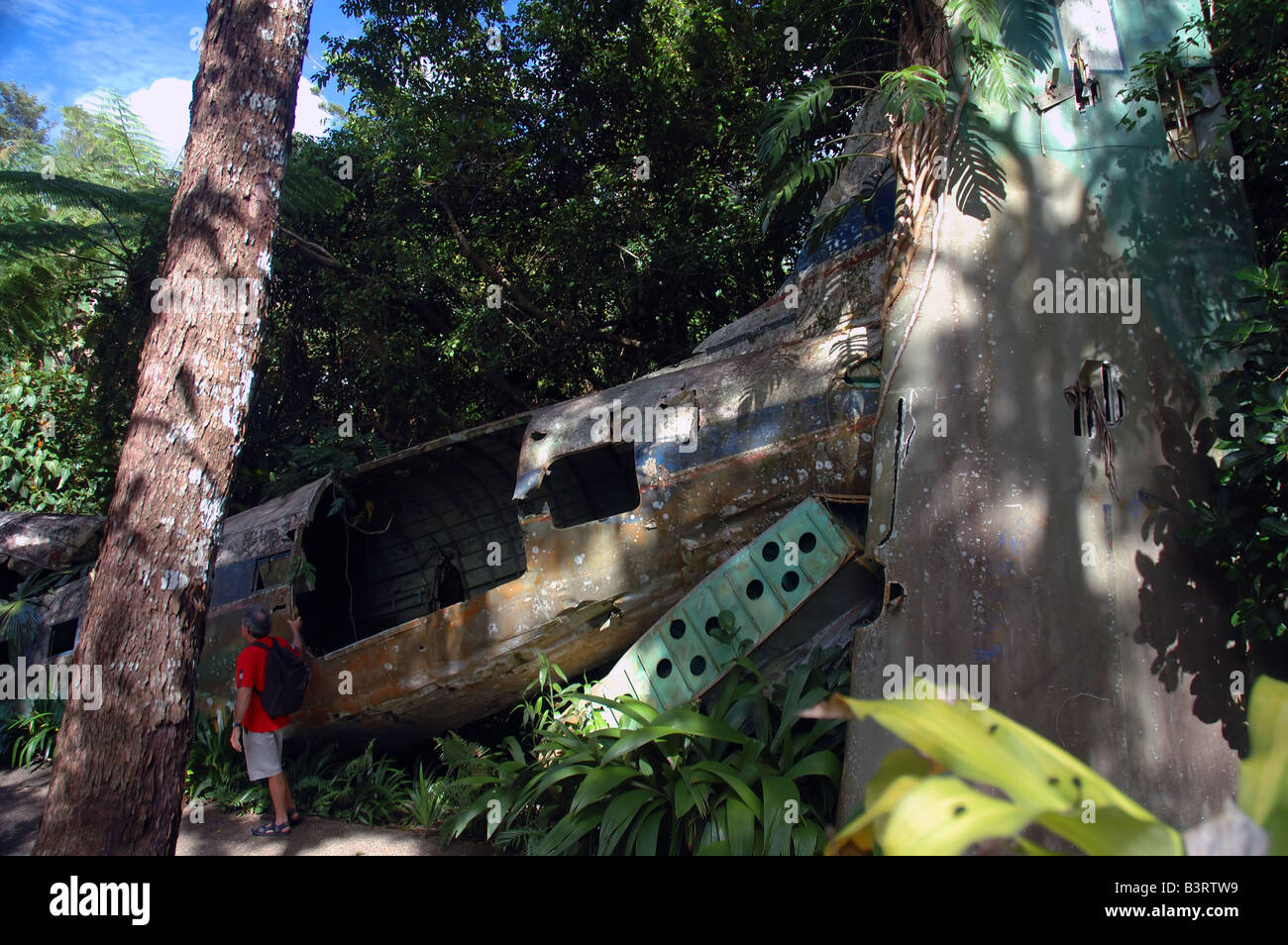 Touristischen Inspektion zerstört DC3 Flugzeug im Wald bei Kuranda North Queensland Herr keine PR Stockfoto