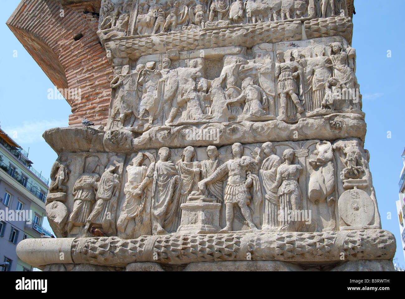 Carving-Detail, Arch of Galerius, Dimitrios Gounari Street, Thessaloniki, Chalkidiki, Zentralmakedonien, Griechenland Stockfoto