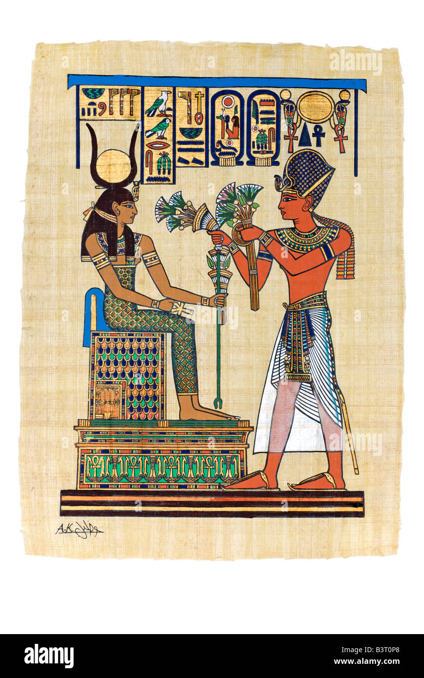 Malerei auf ägyptischen Papyrus Stockfoto