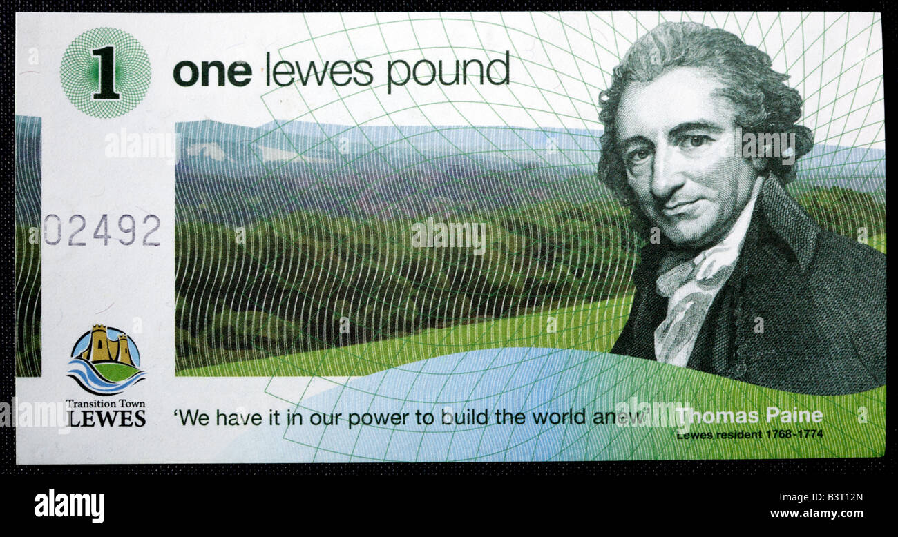 Ein Lewes-Pfund-Note, mit Thomas Paine. Stockfoto