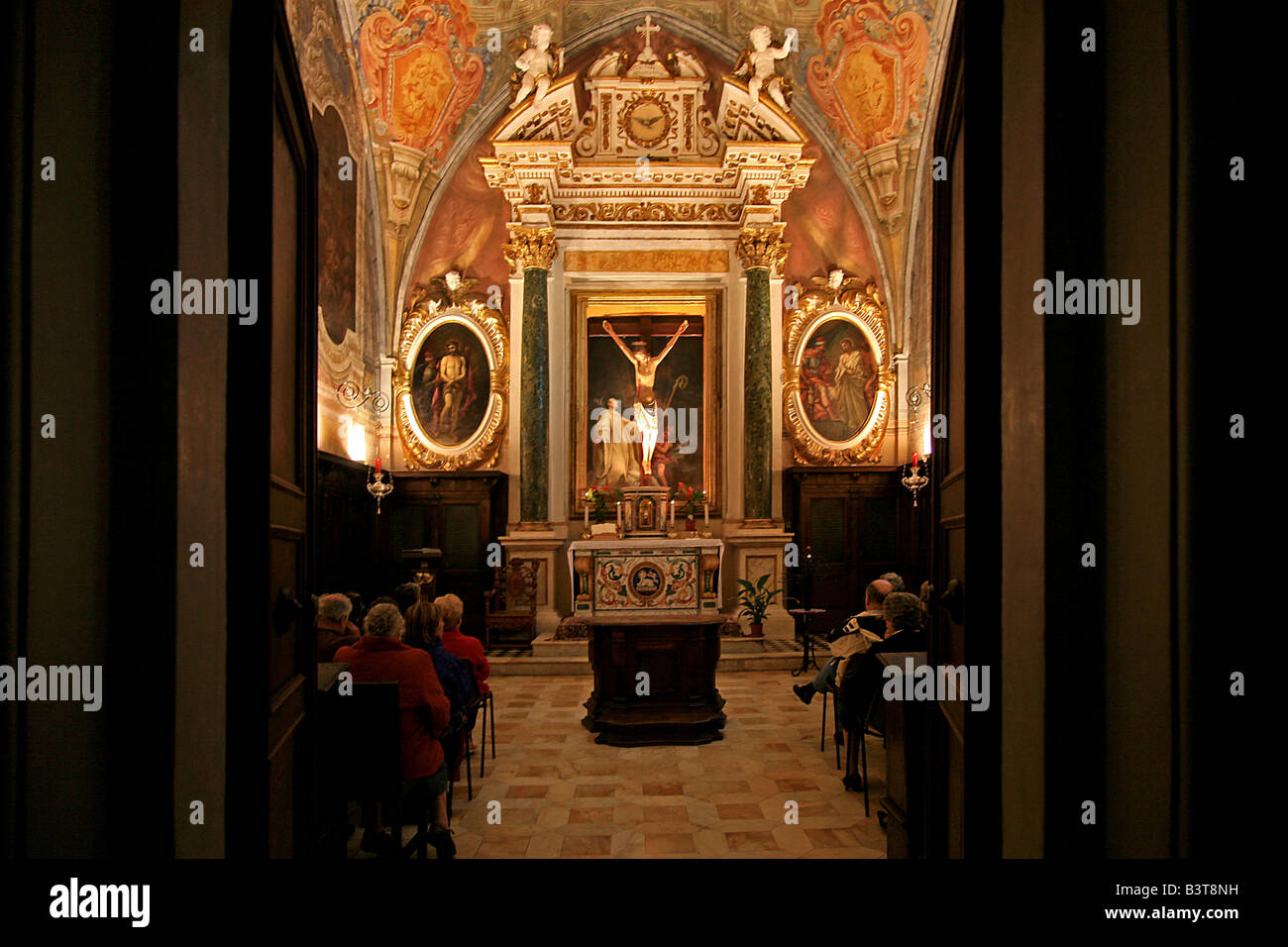 Kirche, Abtei von Monte Oliveto Maggiore, Chiusure, Toskana, Italien Stockfoto