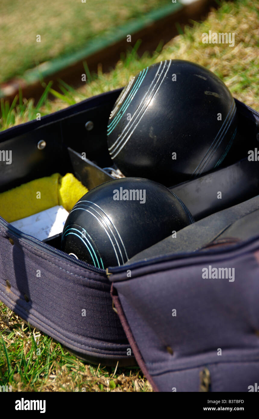 Afrika, Südafrika, Gauteng, Pretoria, lokale Rasen-Bowlingclub, Ausrüstung-Tasche Stockfoto