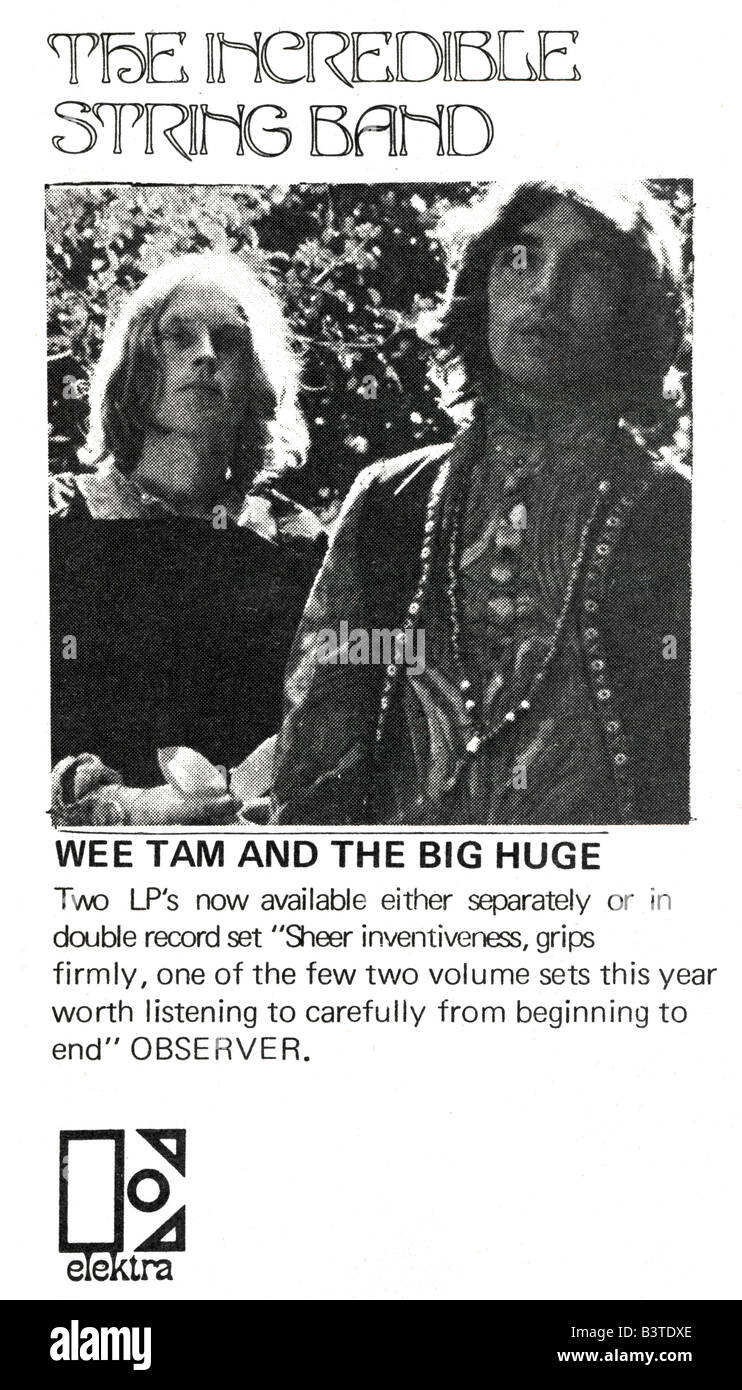 1969-Werbung für Elektra Records Wee Tam und die großen großen Alben von The Incredible String Band. NUR ZU REDAKTIONELLEN ZWECKEN Stockfoto