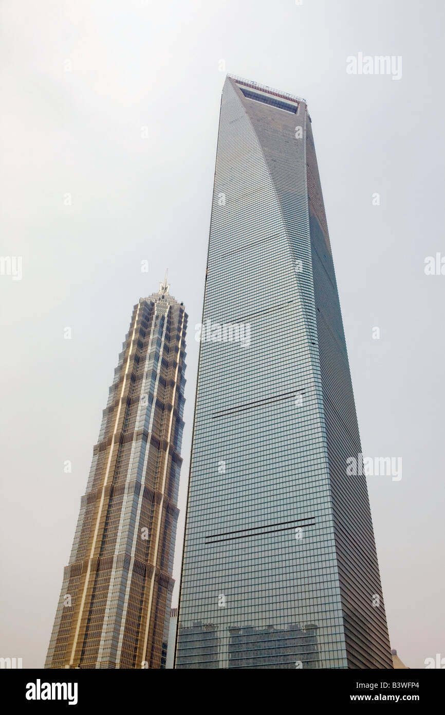 Jin Mao Tower und das Shanghai World Financial Center. Pudong, Shanghai, China. Stockfoto