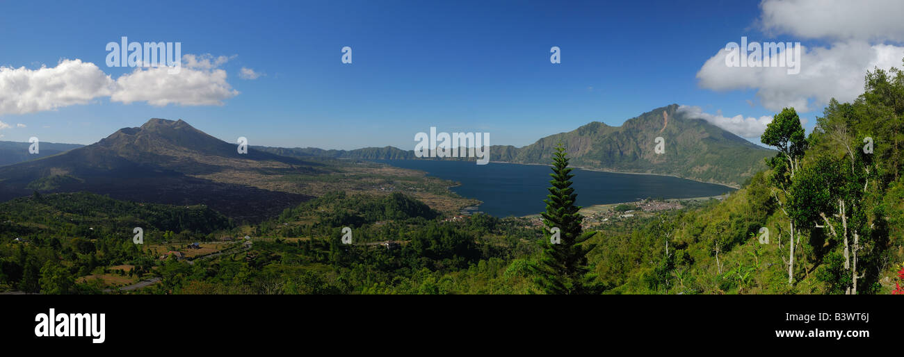 Panoramablick auf alpine Lake Batur, Mt. Batur, Bali, Indonesien Stockfoto