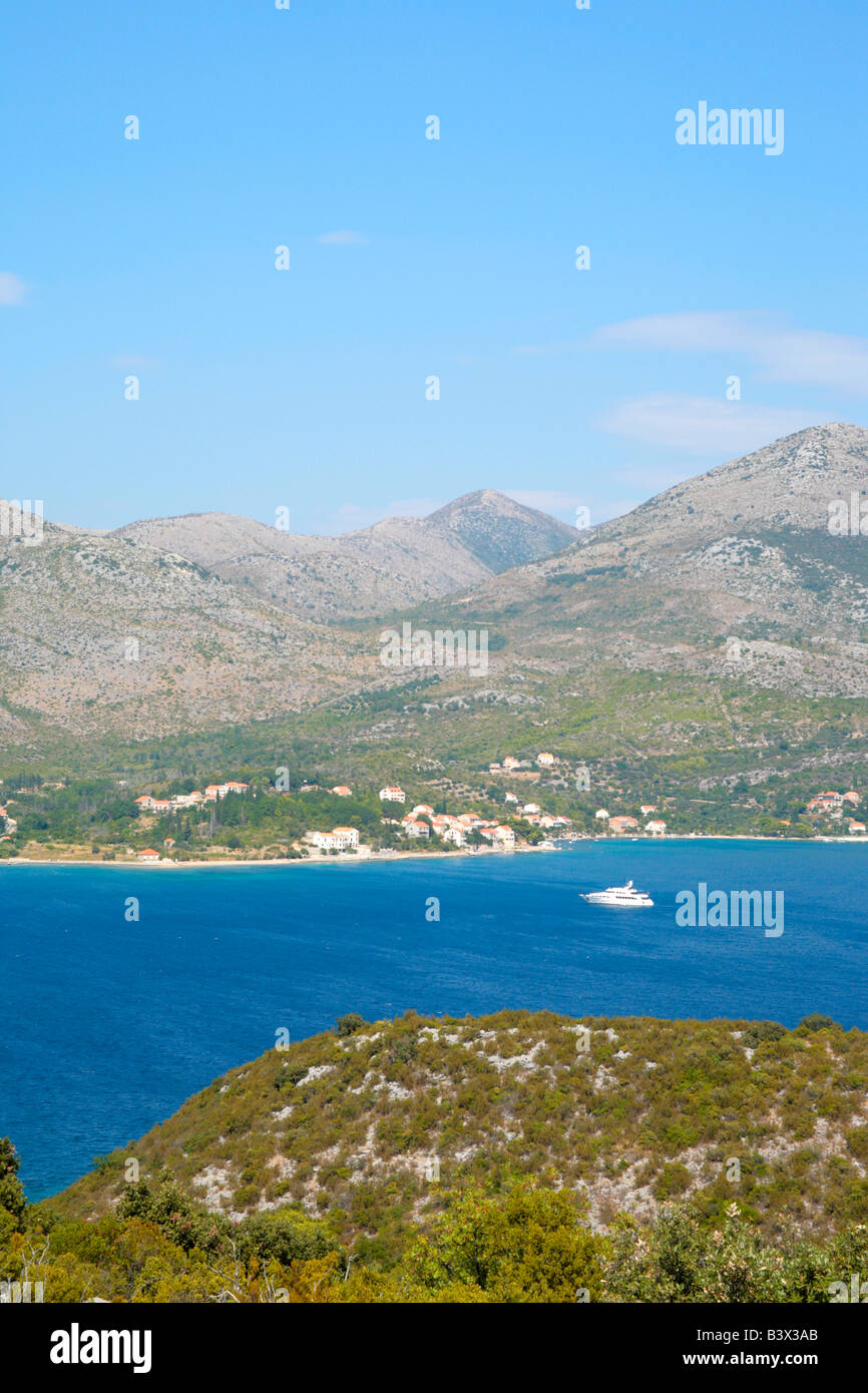 Panoramablick über die Bucht von Slano, Süd-Dalmatien, Kroatien, Osteuropa Stockfoto