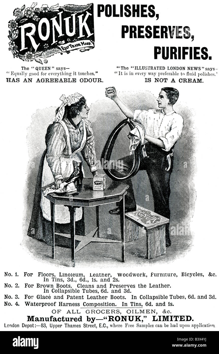 1897 viktorianischen Werbung für Ronuk polnischen für nur zur redaktionellen Nutzung Stockfoto