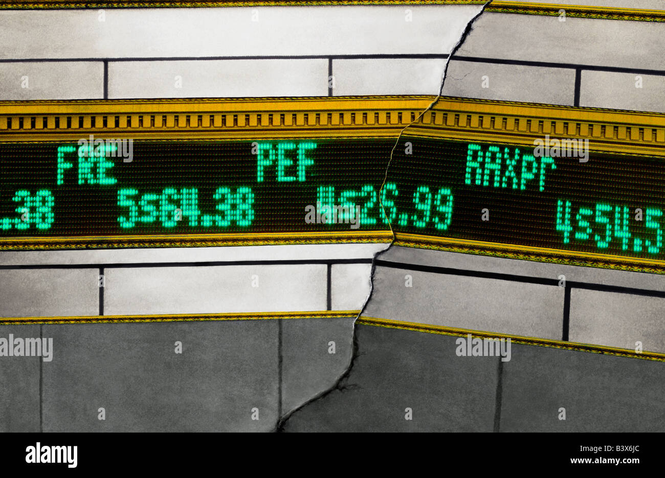 Datenpreise der New Yorker Börse. Stagflation elektronischer Börsenvorstand. Börsencrash an der Wall Street. Finanzkrise. Börsencrash. Stockfoto