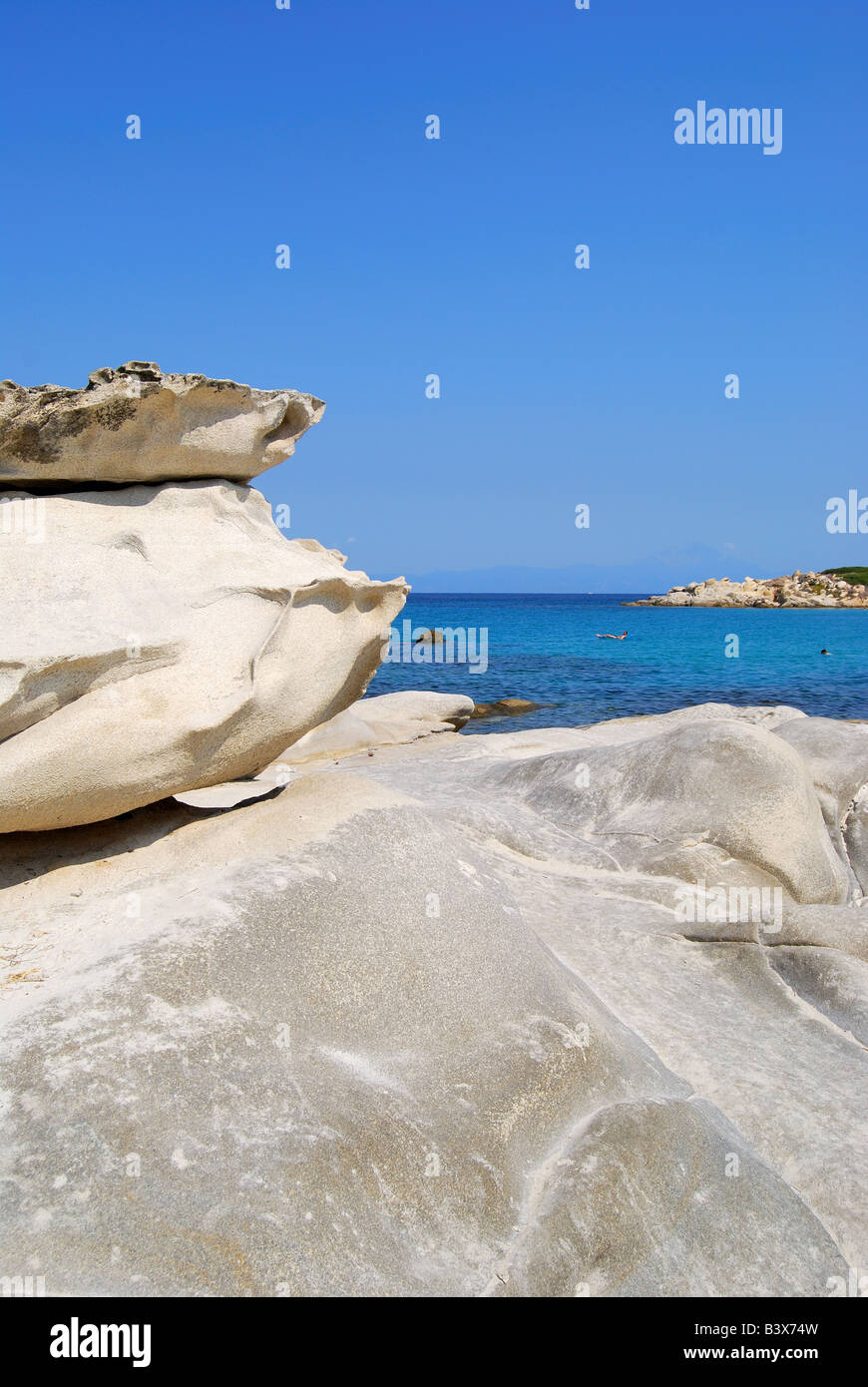 Felsformationen, Kariti Beach, Vourvourou, Sithonia Halbinsel, Chalkidiki, Zentralmakedonien, Griechenland Stockfoto
