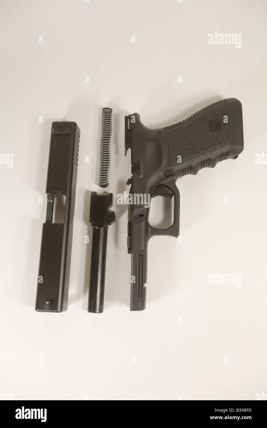 Glock Modell 22 Kaliber.40 Pistole in Stücke. Stockfoto