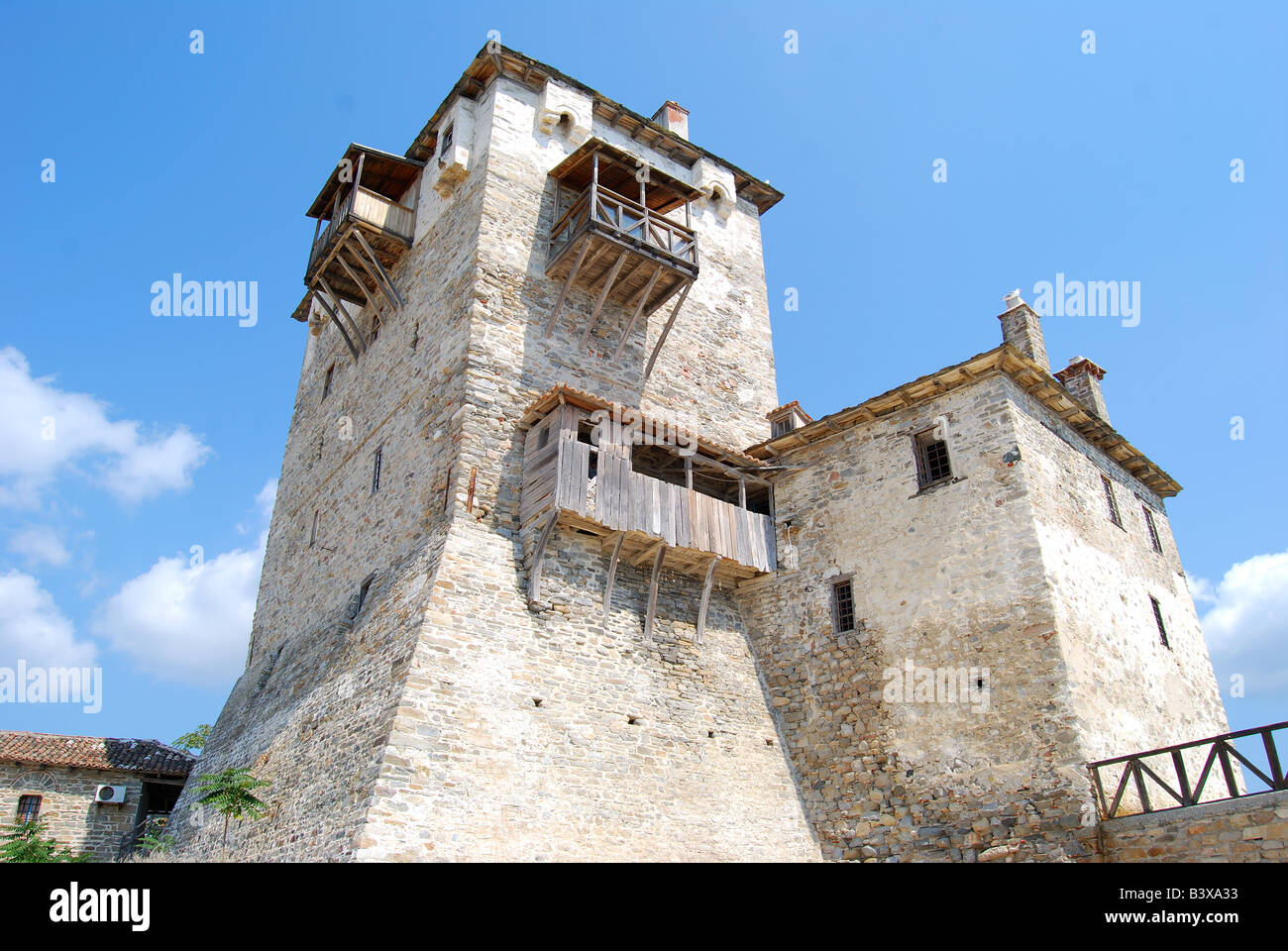 Turm Prosphorios, Ouranoupoli, Athos Halbinsel, Chalkidiki, Zentralmakedonien, Griechenland Stockfoto