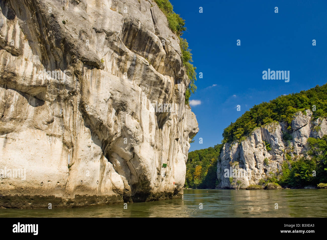 Verengung der Donau Danube Weltenburg charakteristisch, die Donau durch die Klippen bricht Stockfoto