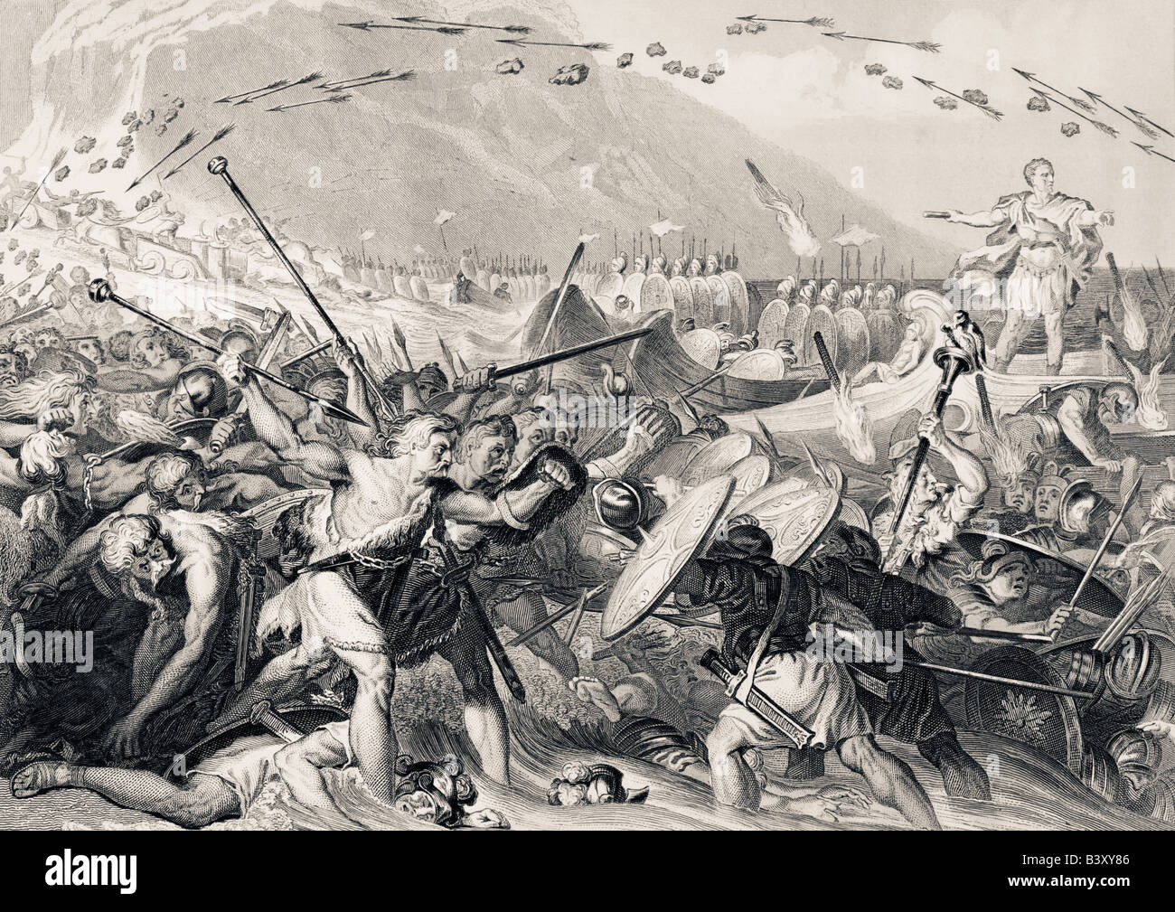 Julius Cäsar landet in Großbritannien 55 BC. Gaius Julius Caesar, 100 v. Chr. - 44 v. Chr.. Populistische römischen Diktator, Politiker, Militärs und Historiker Stockfoto