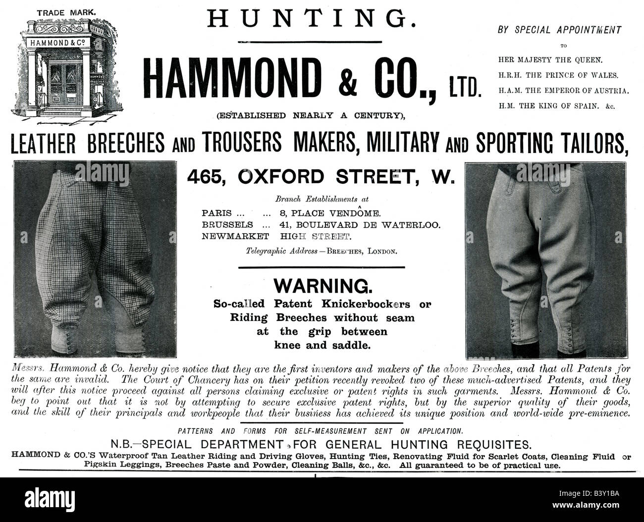 1897 viktorianischen Werbung für Hammond & Co militärische und sportliche Schneider der Oxford Street London für nur zur redaktionellen Nutzung Stockfoto