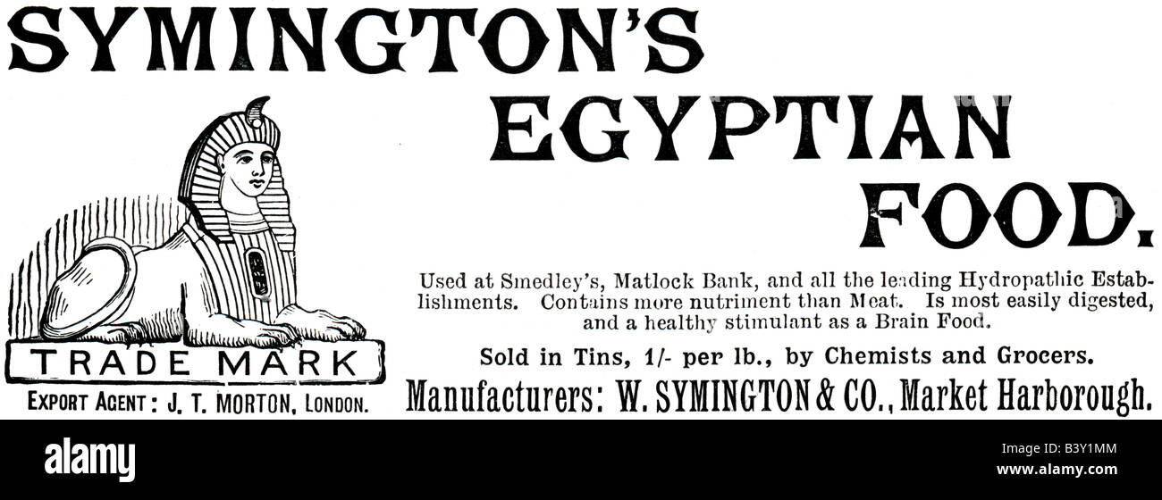 1897 viktorianischen Werbung für Symingtons ägyptischen Essen für nur zur redaktionellen Nutzung Stockfoto