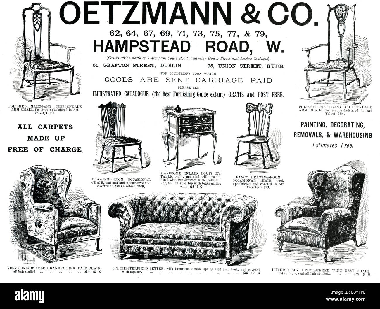 1897 viktorianischen Werbung für Oetzmann Möbel Hampstead Road London für nur zur redaktionellen Nutzung Stockfoto