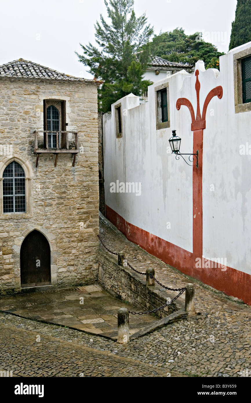 Mittelalterliches Dorf Obidos Wohngebiet in Portugal Stockfoto