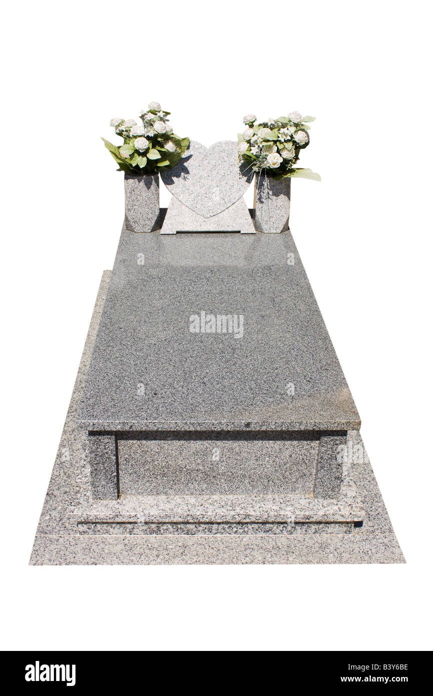 Christliche leere Grabstein isoliert auf weißem Hintergrund Stockfoto