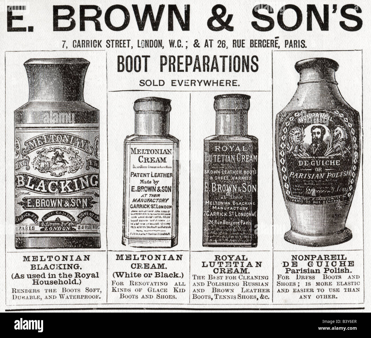 1897 viktorianischen Werbung für E Brown & Söhne von London Meltonian Boot und andere Schuh Vorbereitungen für nur zur redaktionellen Nutzung Stockfoto