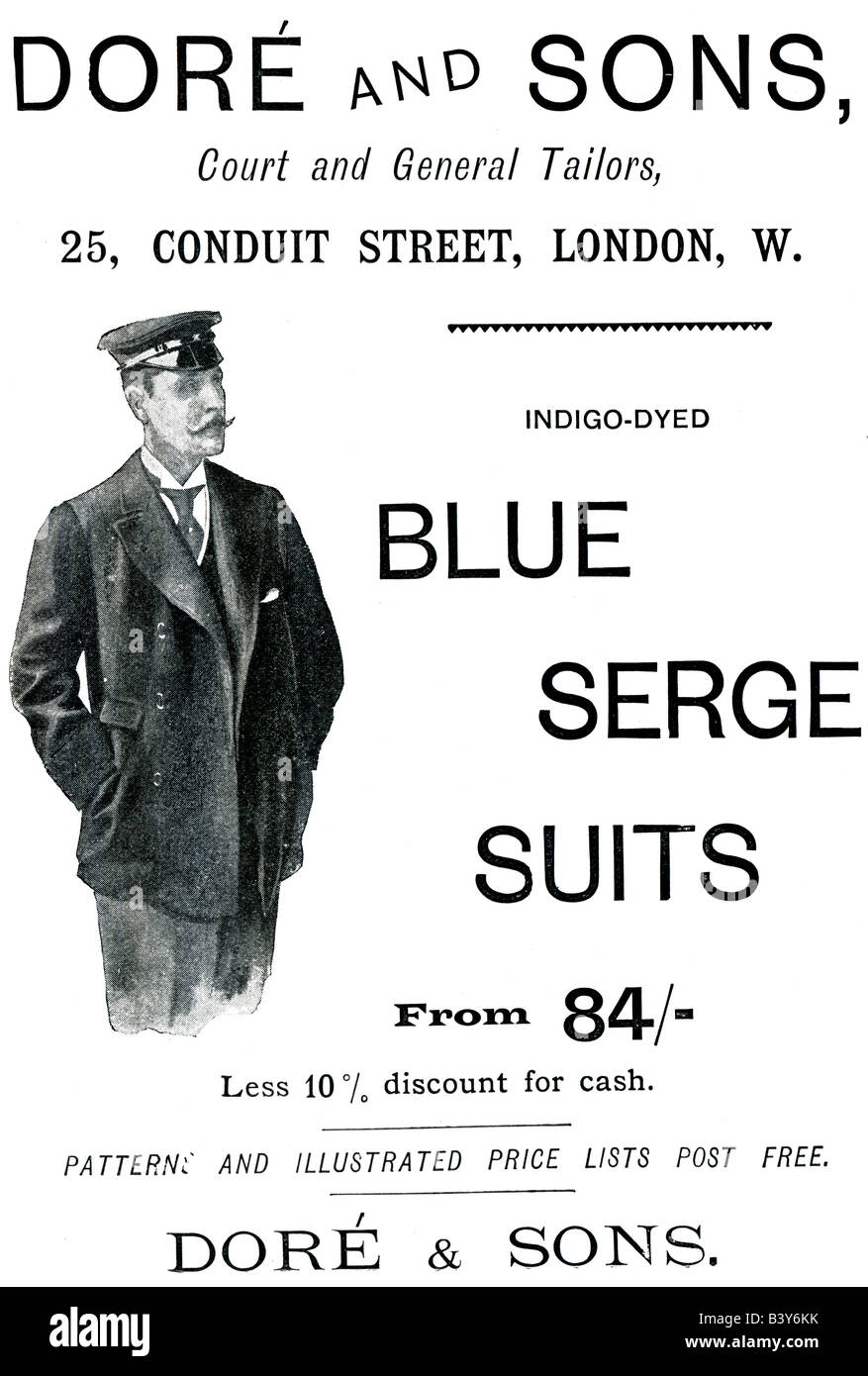 1897 viktorianischen Werbung für Doré und Sons of London Schneider mit blauen Serge passt für nur zur redaktionellen Nutzung Stockfoto