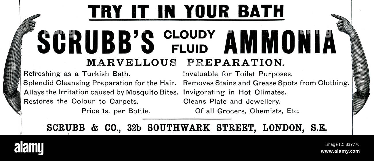 1897 viktorianischen Werbung für Scrubbs Ammoniak Bad Medikamente für nur zur redaktionellen Nutzung Stockfoto