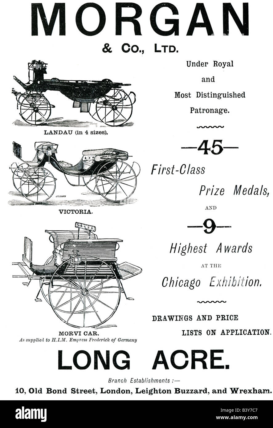 1897 viktorianischen Werbung für Morgan Horse Kutschen für nur zur redaktionellen Nutzung Stockfoto