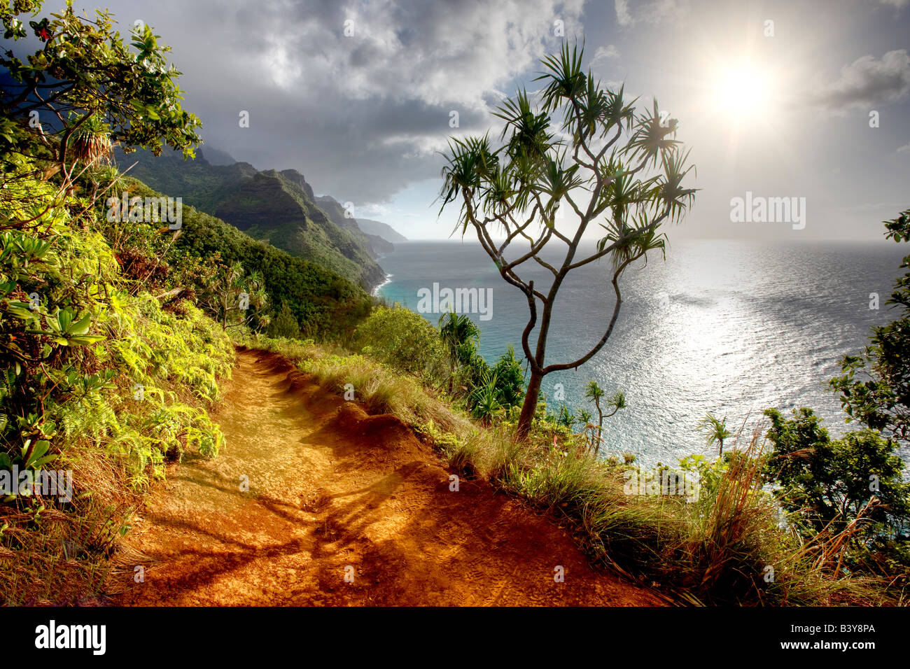 Napali Coast Trail bei Sonnenuntergang Kauai Hawaii Stockfoto