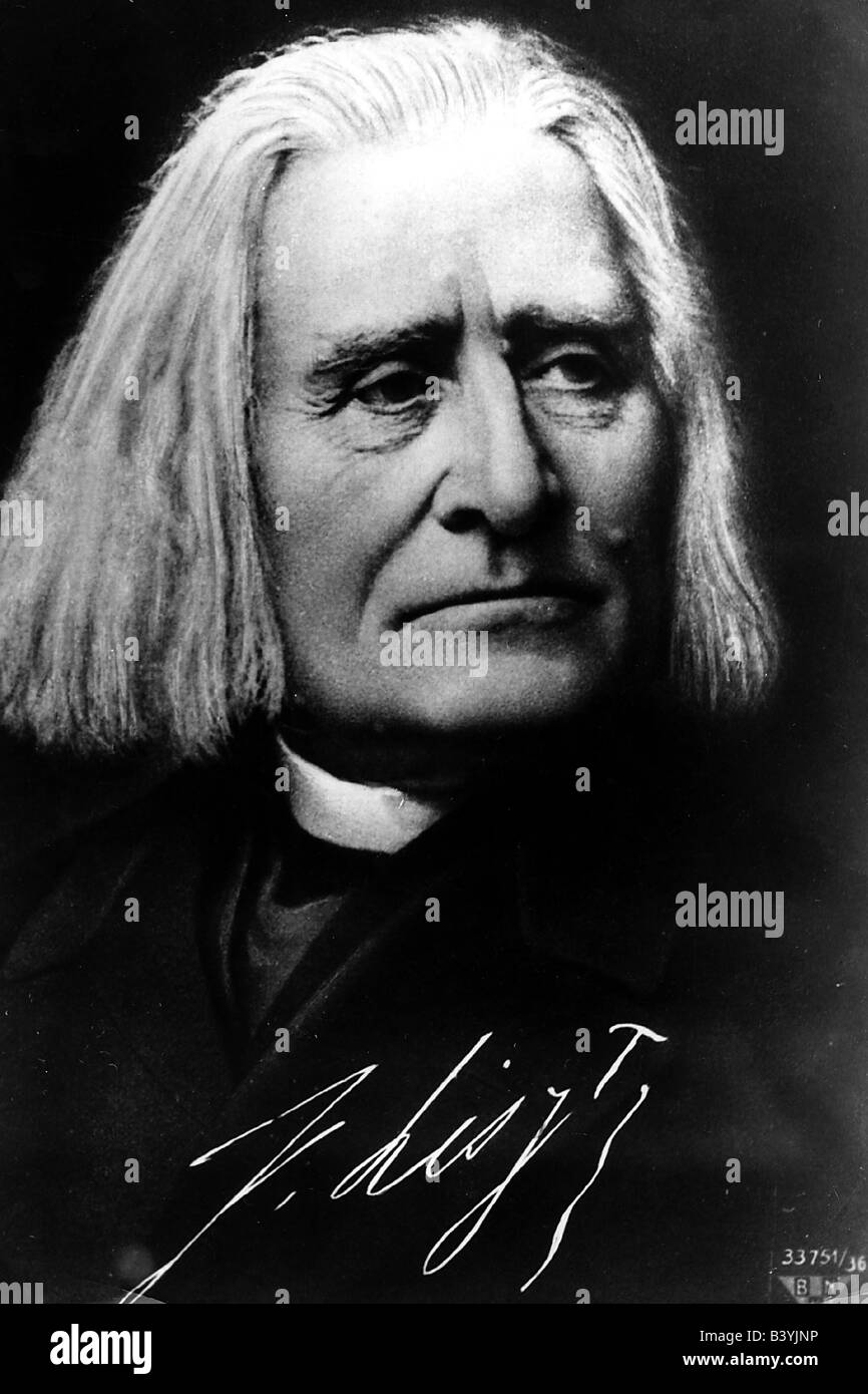 Liszt, Franz, 22.10.11 - 31.7.1886, ungarischer Komponist, Porträt mit Unterschrift, ca. 1885, Stockfoto