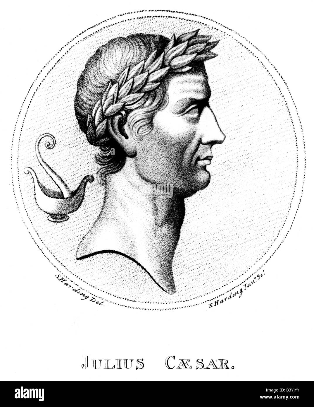 Caesar, Gaius Julius, 13.7.100 - 15.3.44 BC, römischer Politiker und General, Porträt, Kupferstich von E.Harding jr. Nach der alten Münze,, Artist's Urheberrecht nicht gelöscht werden Stockfoto
