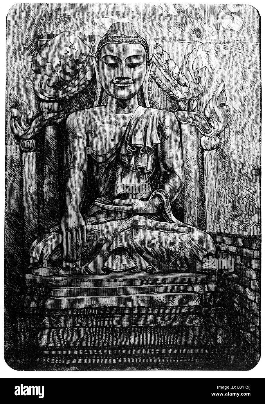 Buddha, Fürst Siddharta Gautama, 557 - 447 v. Chr., indischer Begründer des Buddhismus, Gravur, 19. Jahrhundert, Stockfoto