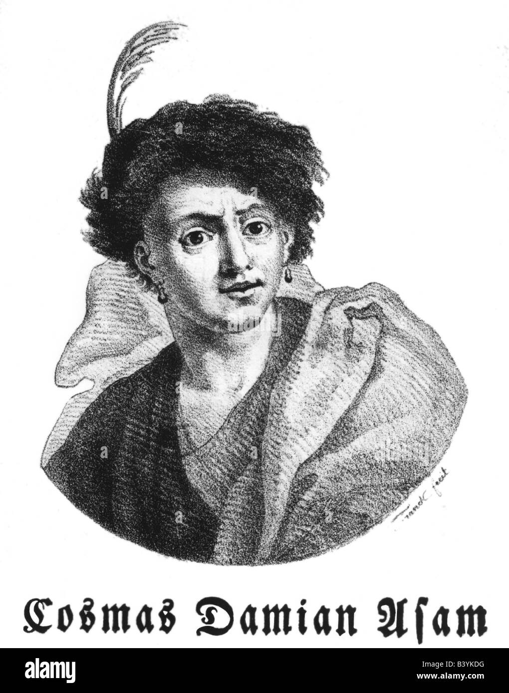 Asam, Cosmas Damian, 28.9.1686 - 10.5.1742, deutscher Maler, Bildhauer und Architekt, Porträt, Holzstich, 19. Jahrhundert, Artist's Urheberrecht nicht gelöscht werden Stockfoto