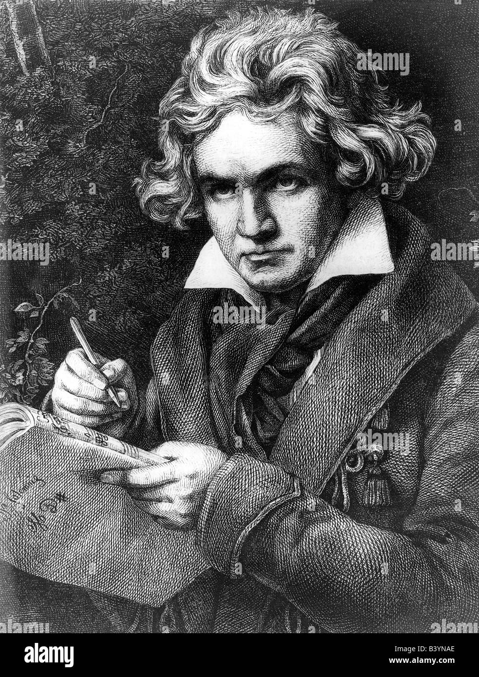 Beethoven, Ludwig van, 17.12.1770 - 26.3.1827, Deutscher Komponist, halbe Länge, nach dem Gemälde von Joseph Karl Stieler, Gravur von Adolf Neumann (1825-1884), aus dem 19. Jahrhundert, Artist's Urheberrecht nicht gelöscht werden Stockfoto