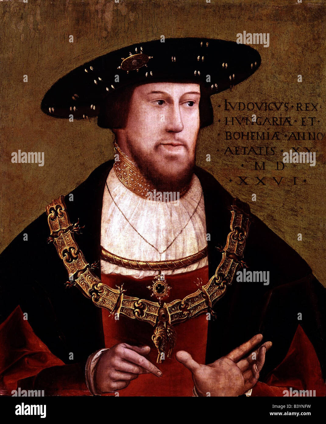 Louis II., 1.7.1506 - 29.8.1526, König von Ungarn 13.3.1516 - 29.8.1526, halbe Länge, im Alter von 20 Jahren, Privatsammlung, Schweiz, Stockfoto