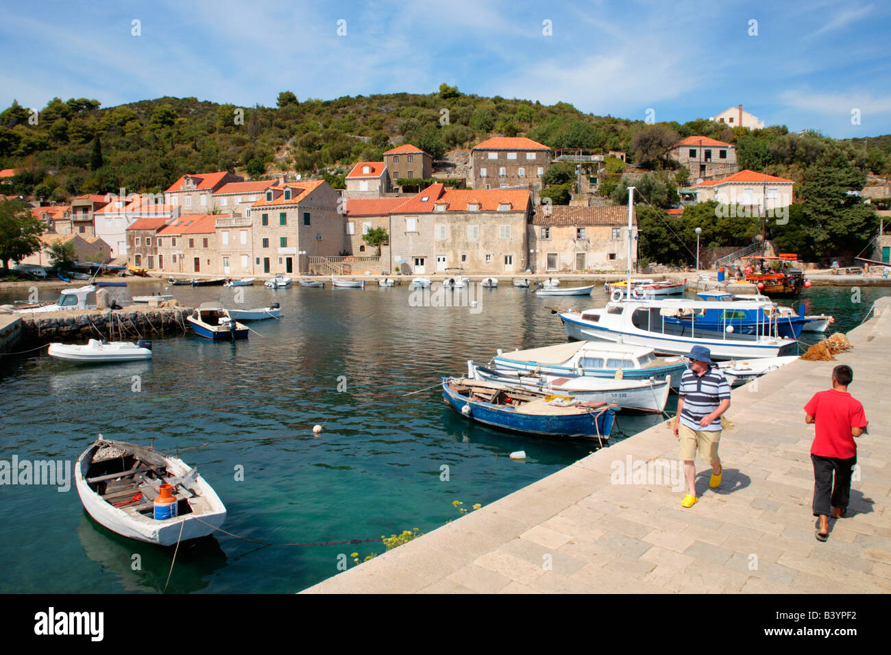 Hafen von Sudjuradj, Insel Sipan in der Nähe von Dubrovnik, Kroatien, Osteuropa Stockfoto