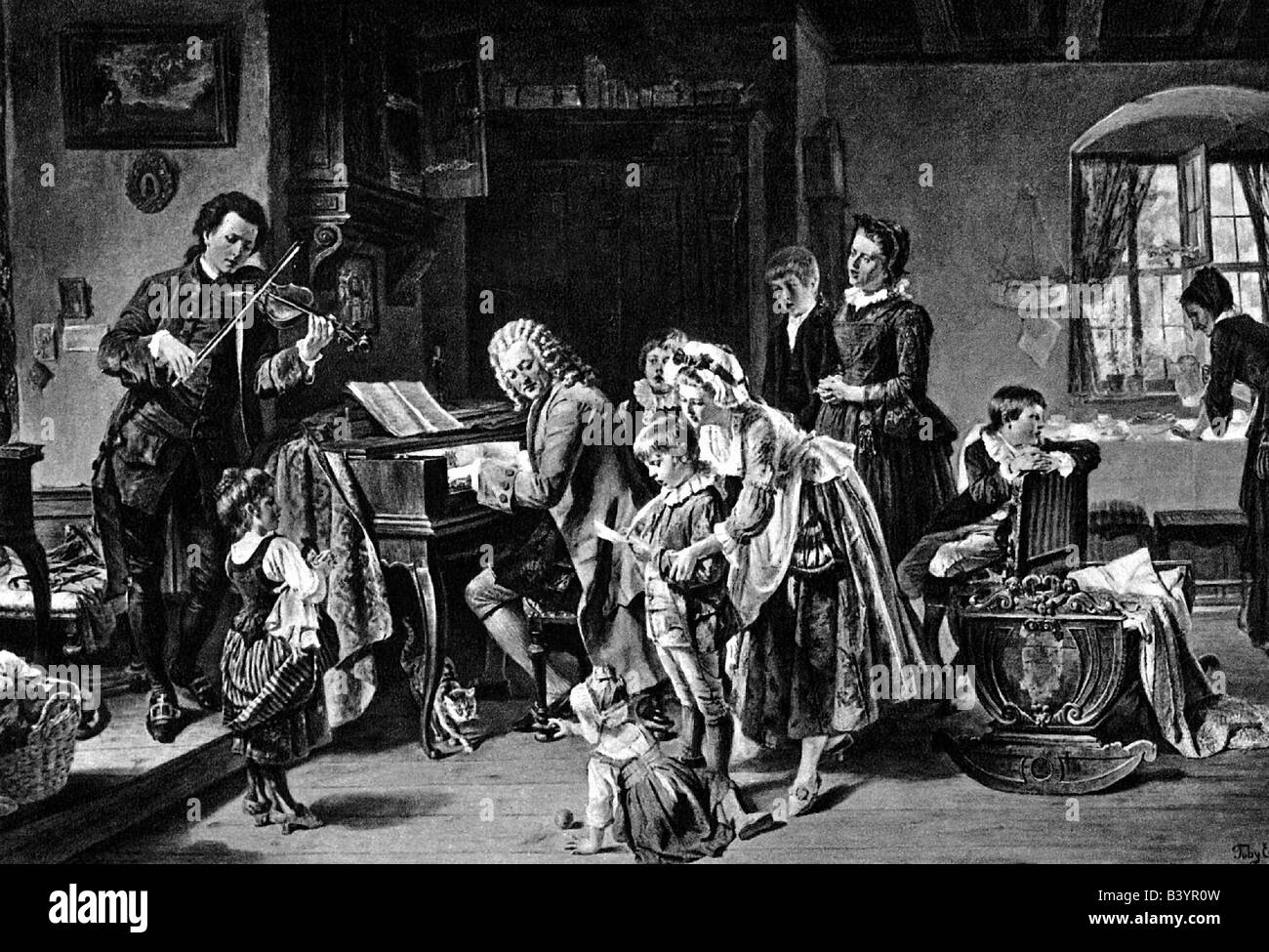 Bach, Johann Sebastian 21.3.1685 - 28.7.1750. Deutscher Komponist, Morgengebet mit Familie, Gemälde von Toby Rosenthal (1848 - 1917), Stockfoto