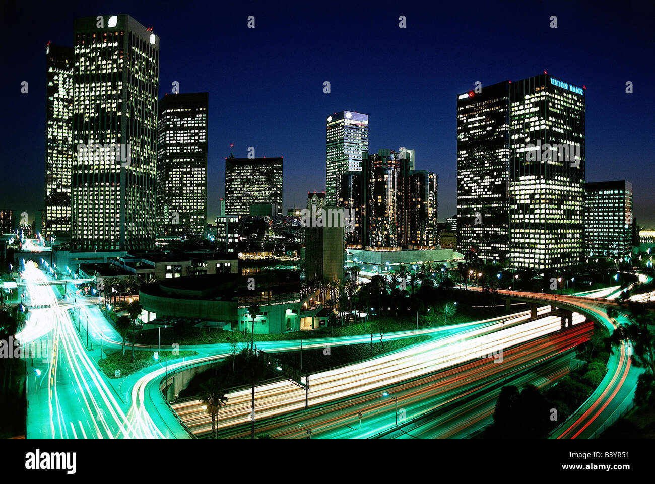 Geographie/Reise, USA, Kalifornien, Los Angeles, Stadtansicht, Stadtbild, Nachtaufnahme, Stockfoto