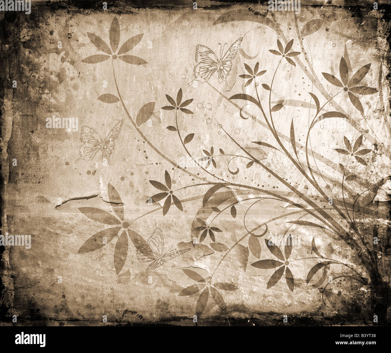 Abstrakten floralen Design mit Schmetterlingen auf Grunge Hintergrund Stockfoto