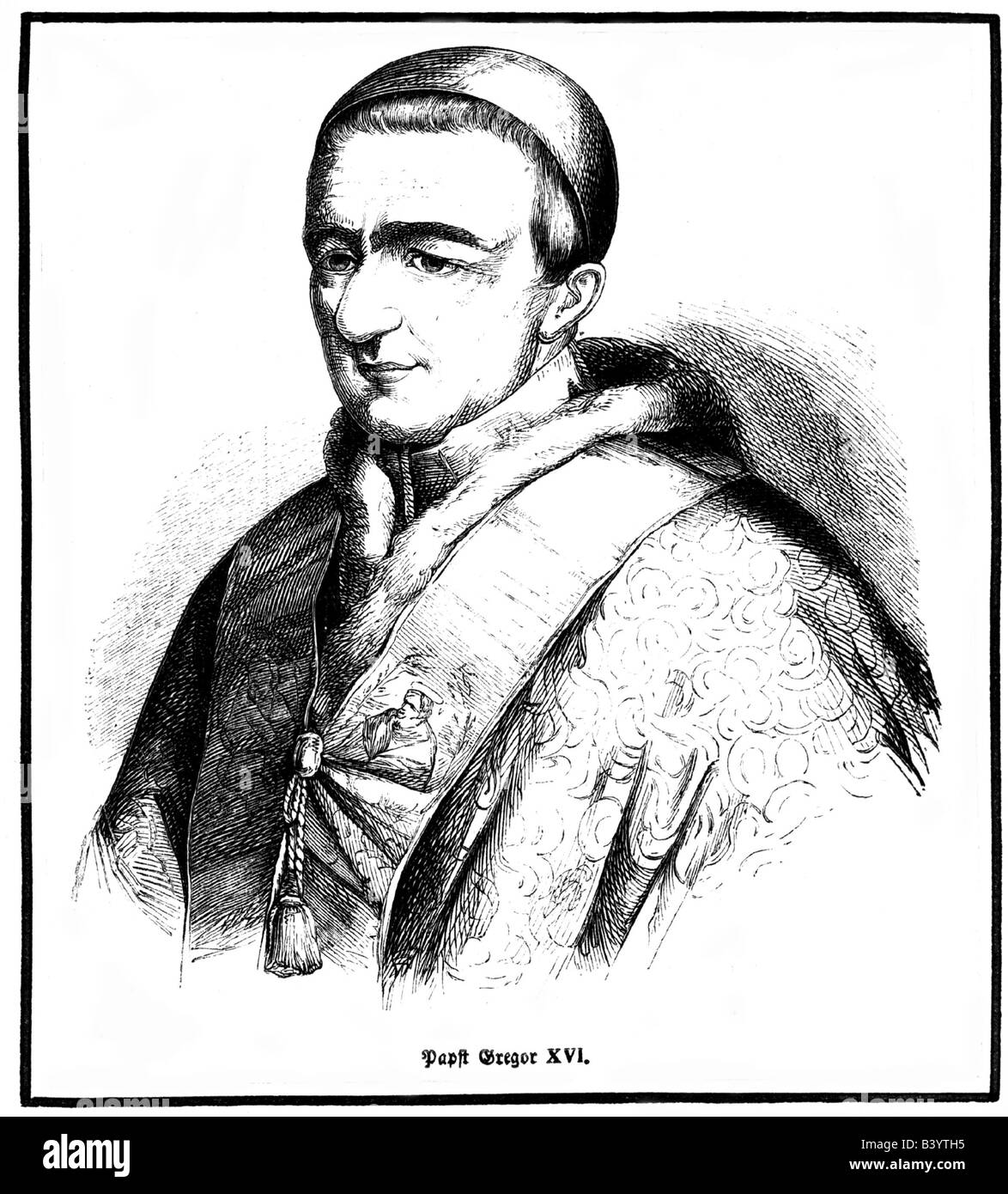 Gregor XVI. (Bartolomeo Alberto Capellari), 18.9.1765 - 1.6.1846, Papst 2.2.1831 - 18.9.1765, Porträt, Holzgravur, 19. Jahrhundert, Stockfoto