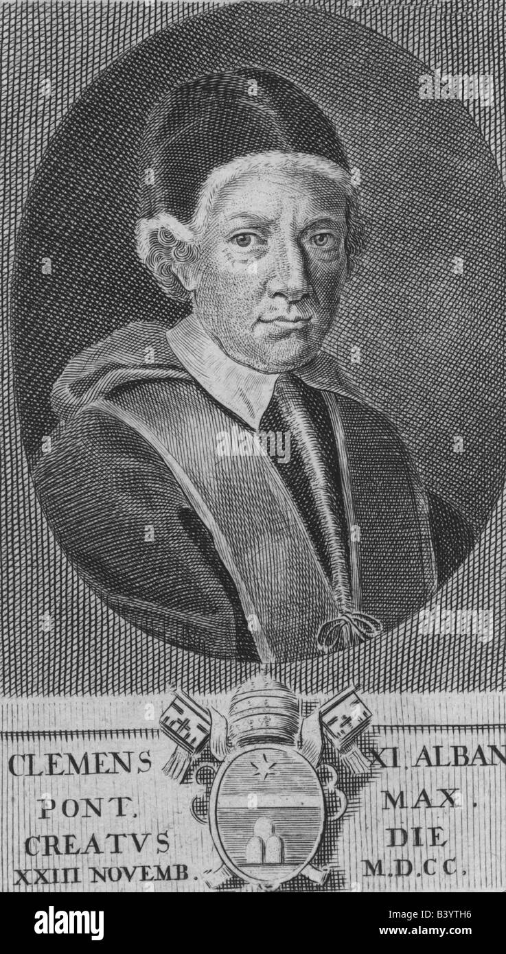 Clement XI (Giovanni Francesco Albani), 22.7.1649 - 19.3.1721, Papst 23.11.1700 - 19.03.1721, Porträt, Kupferstich, Anfang des 18. Jahrhunderts,, Artist's Urheberrecht nicht gelöscht werden Stockfoto