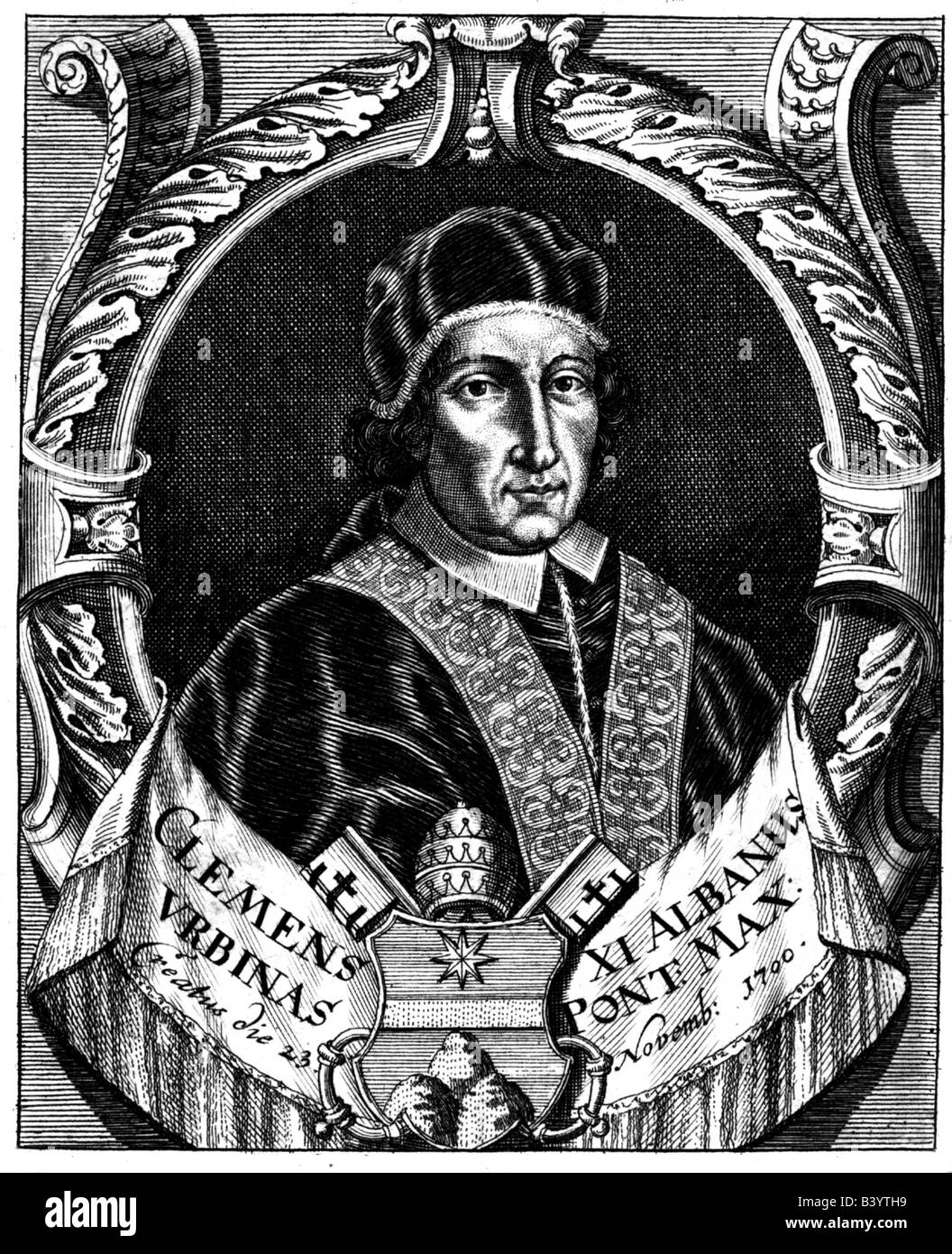 Clement XI (Giovanni Francesco Albani), 22.7.1649 - 19.3.1721, Papst 23.11.1700 - 19.03.1721, Porträt, Kupferstich, 18. Jahrhundert, Artist's Urheberrecht nicht gelöscht werden Stockfoto