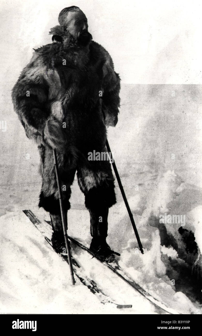 Amundsen, Roald 16.7.1872 - Juni 1928, norwegischer Entdecker, volle Länge, antarktis, Südpol, Ski, Stockfoto