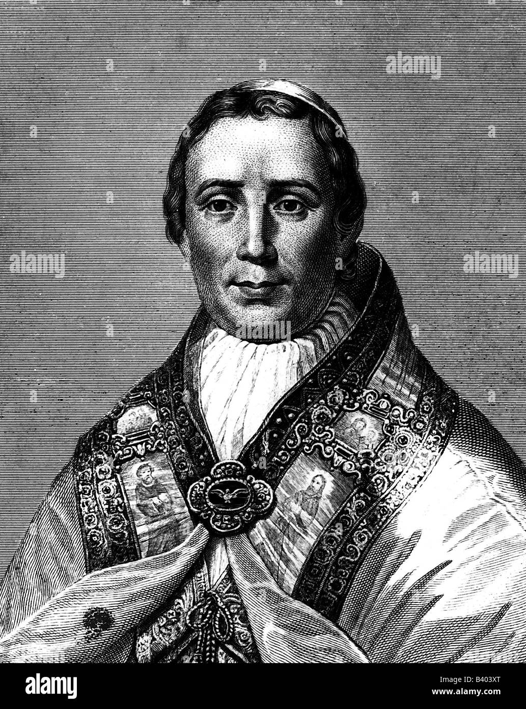 Papst Giovanni Maria Mastai-Ferretti (Graf Giovanni Maria), 13.5.1792 - 7.2.1878, Papst 16.6.6.1878 - 7.2.1878, Porträt, Holzgravur, 19. Jahrhundert, Stockfoto