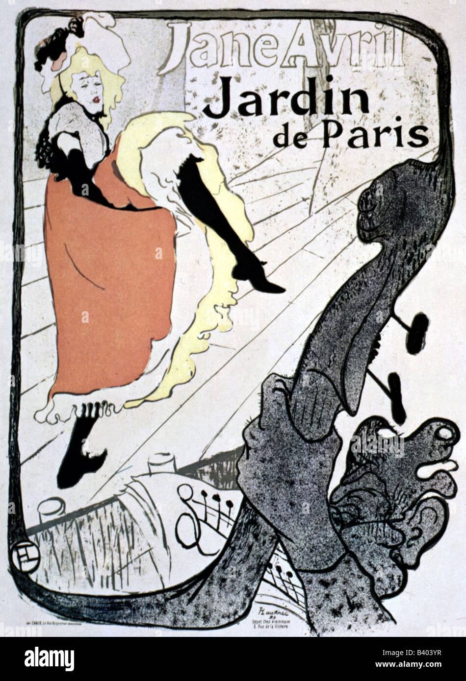 Fine Arts - Toulouse-Lautrec, Henri de (1864-1901), Plakat für Jardin de Paris, mit der Tänzerin Jane Avril, 1893 19. Jahrhundert adv Stockfoto